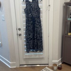 Navy Blue and Silver Floral Sleeveless Dress